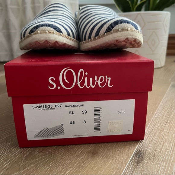 Navy blue and white striped espadrille-style flats - Picture 4 of 5